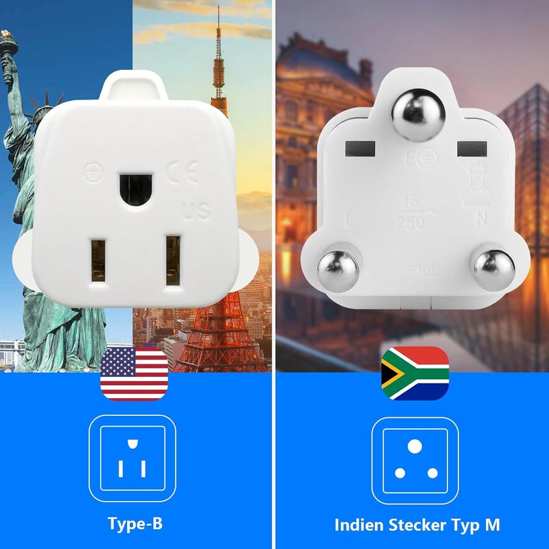 OFOAEEA South Africa Travel Plug Adapter,South Africa Plug Adapter 3 Prong Safe Grounded USA to Any Type M for Country Such as Botswana,Nepal Pakistan,Namibia and More,White 2 Pack - Image 2